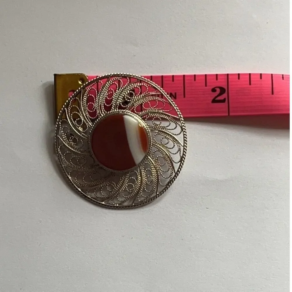 Vintage Sterling Silver Circular Filigree Brooch Made In Israel